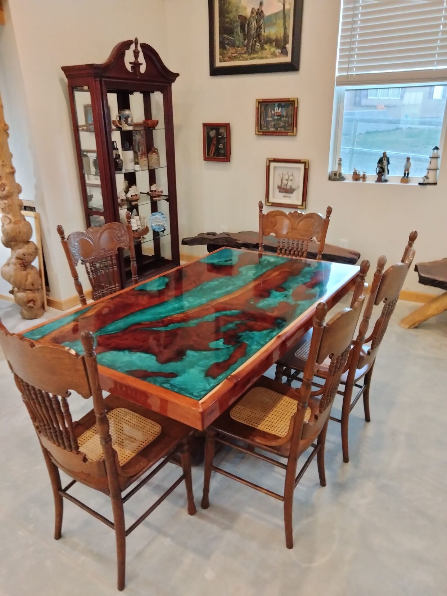 Burl Living Room table with blue resin